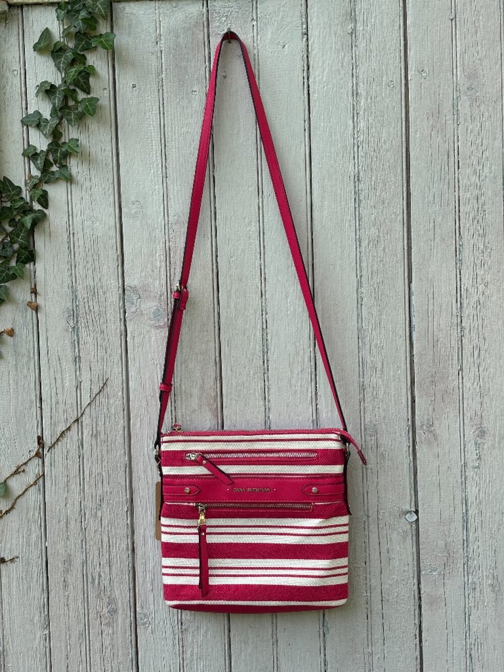 Dana Buchman Red Stripe Canvas Crossbody Bag | Like New